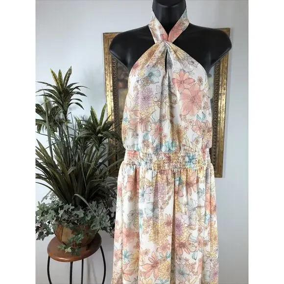 Maurices Women’s Maxi Sundress Size M Floral Halter Neck Boho Vacation Dress - Picture 2 of 10